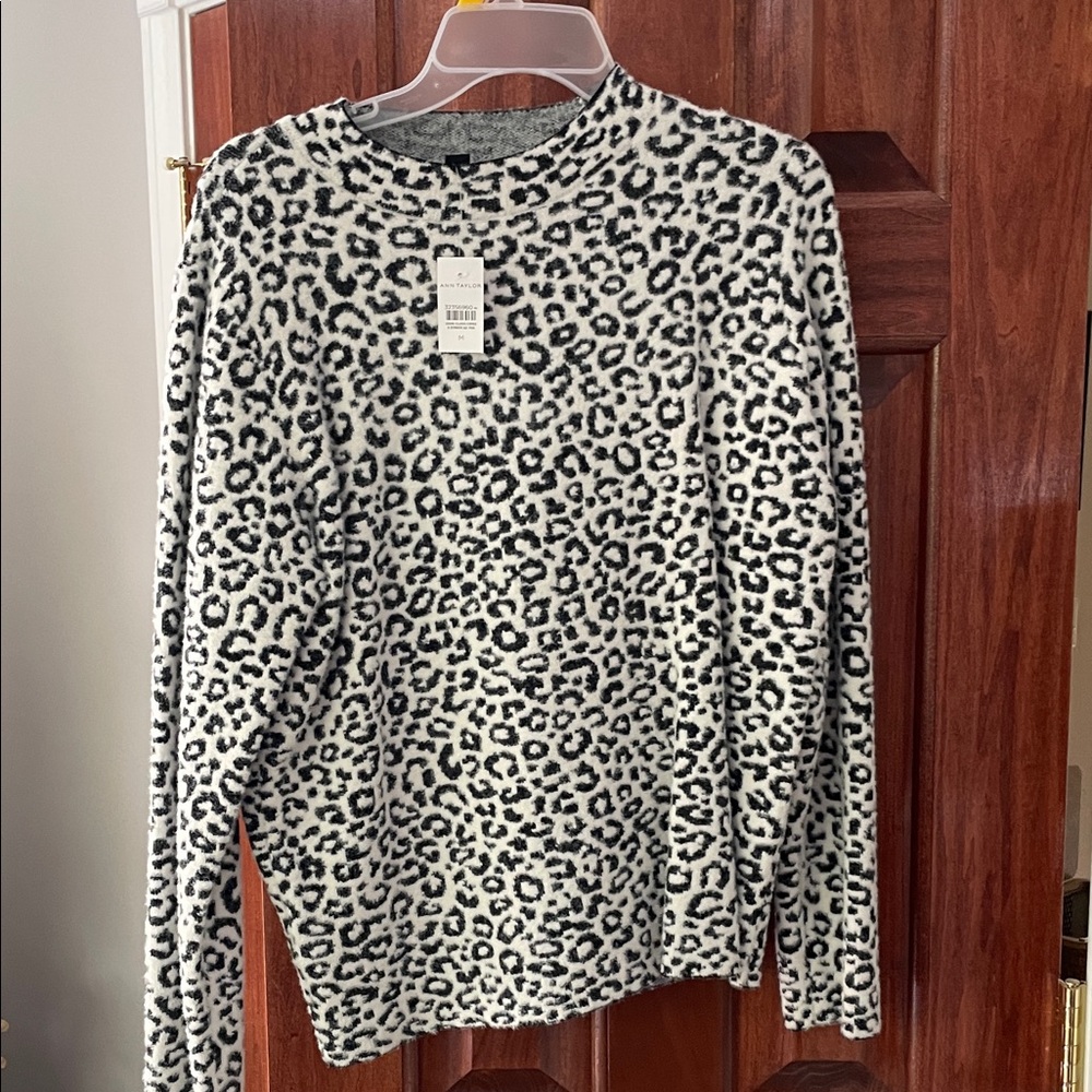 Ann Taylor Black and White Animal Print Sweater